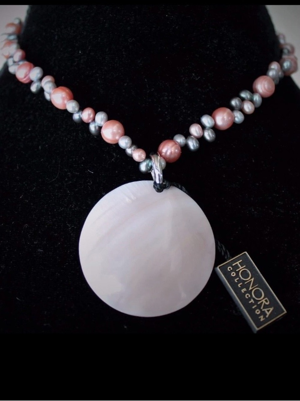 Honora Pink & Gray Freshwater Pearl Necklace Round Mother-of-Pearl Pendant 925